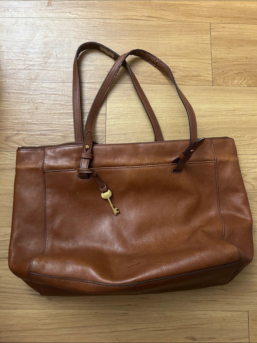 Vintage Fossil Leather Tote Bag Purse in Cognac Brown